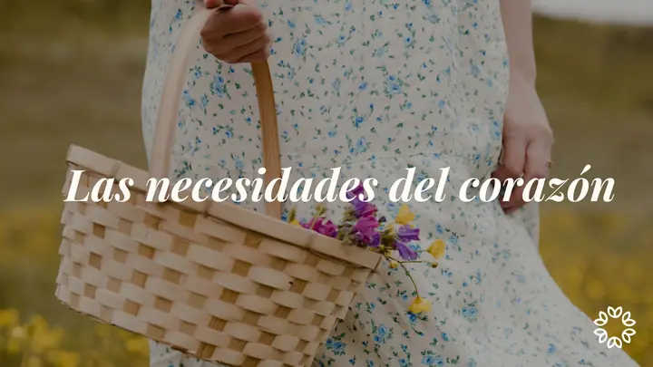 Portada de la clase Las necesidades del corazón: una mujer con una canasta de flores